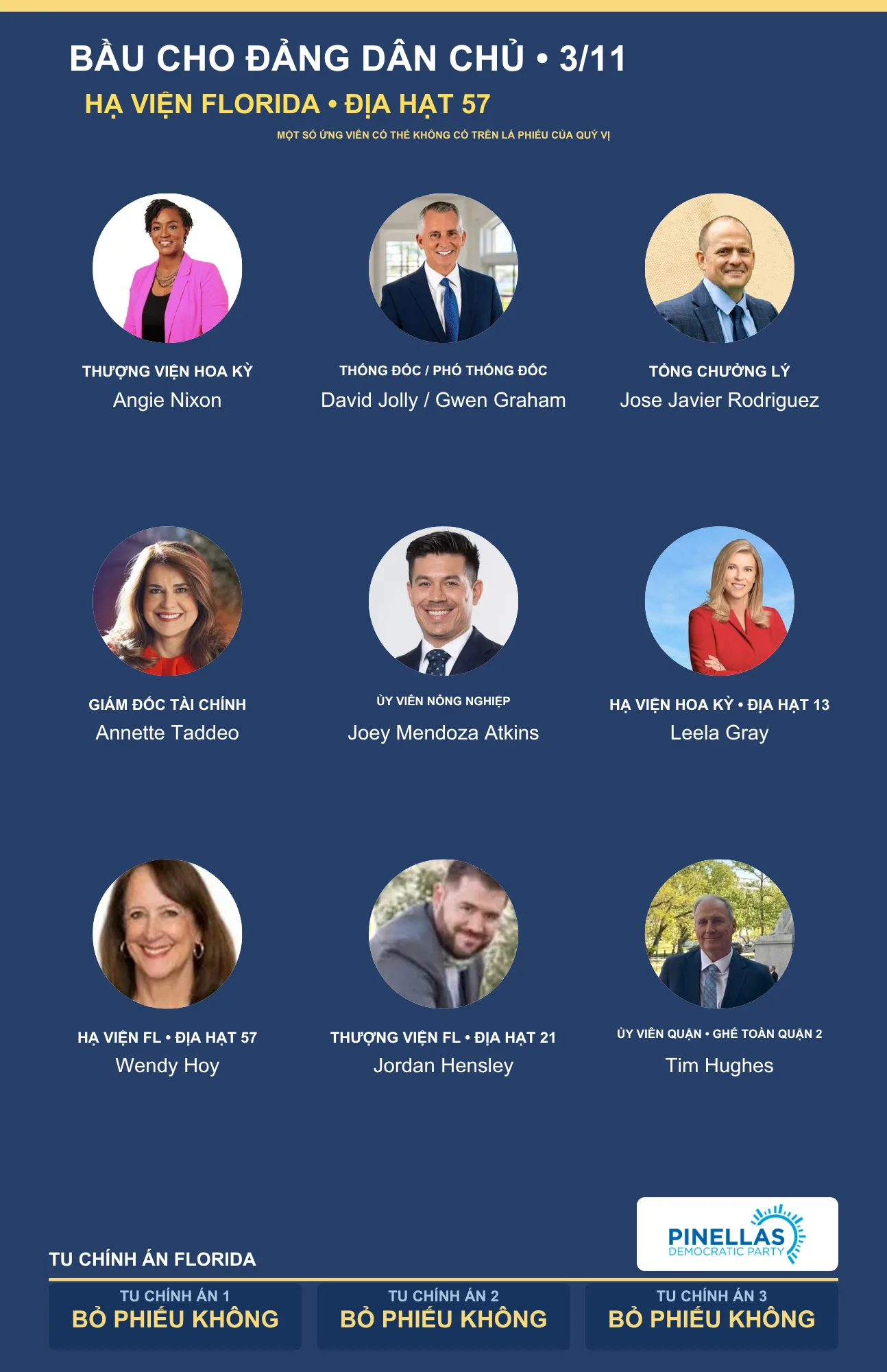 Thẻ hướng dẫn bầu cử Pinellas 2026 bằng tiếng Việt, Hạ viện Florida địa hạt 57, mặt trước