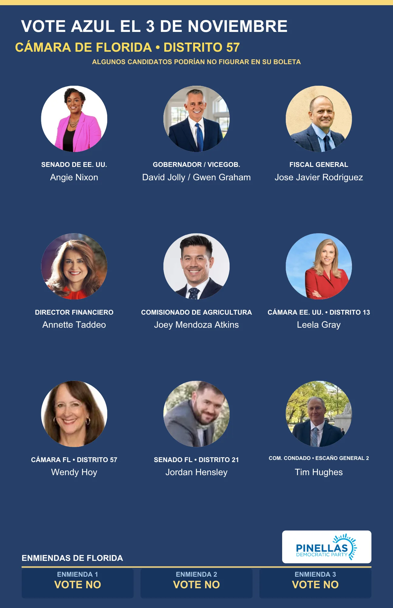 Guía electoral en español, Cámara de Florida, distrito 57, anverso