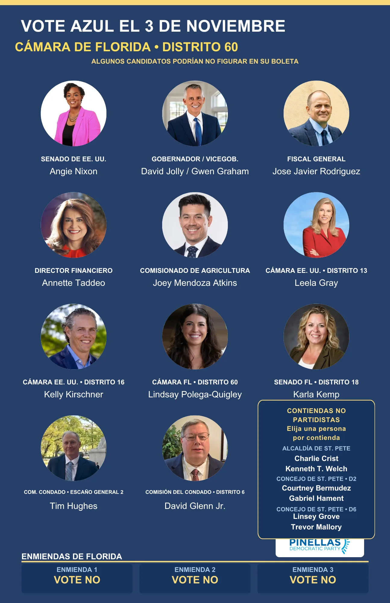 Guía electoral en español, Cámara de Florida, distrito 60, anverso