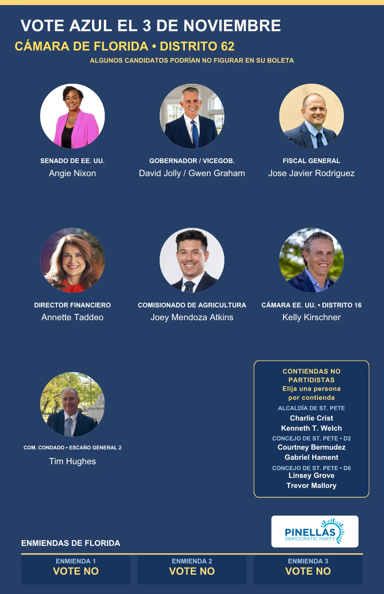 Guía electoral en español, Cámara de Florida, distrito 62, anverso